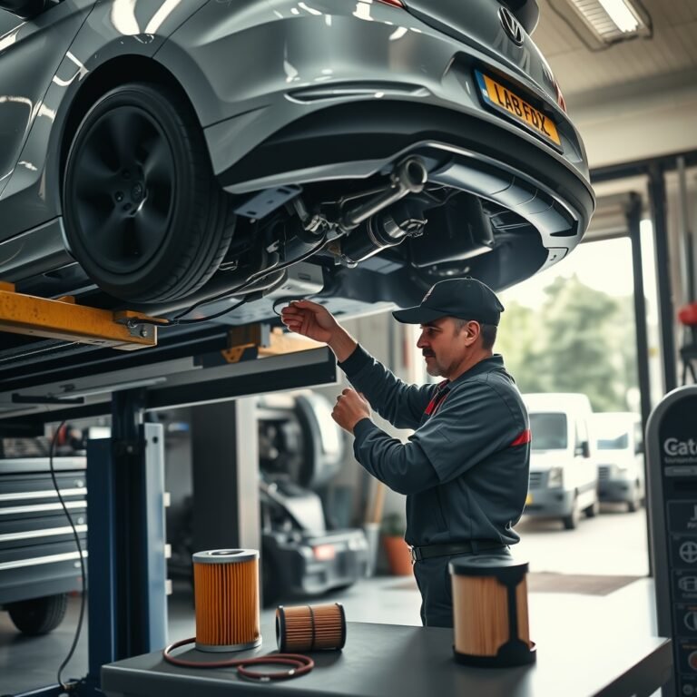 Mehanik pri rednem servisu avtomobila menja motorno olje